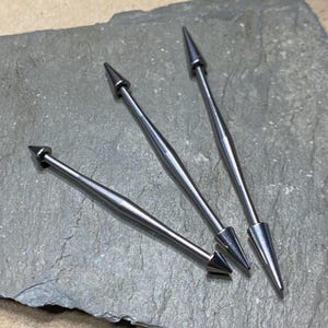 SILVER SPIKED Industrial Barbell - Flared Ear Bar - Surgical Steel Barbell - 14G 1 1/2" - Scaffold Catilage Piercing - Limited Edition