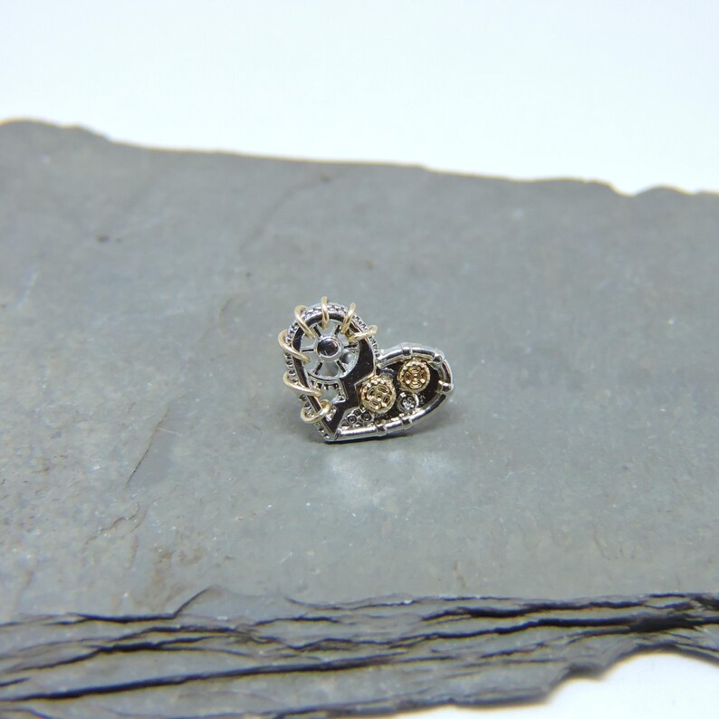 Wire Wrapped in 14K Gold Fill or Sterling Silver Heart Bar Earring Helix Cartilage Piercing 16 Gauge 14 Wire Wrap Steampunk Heart