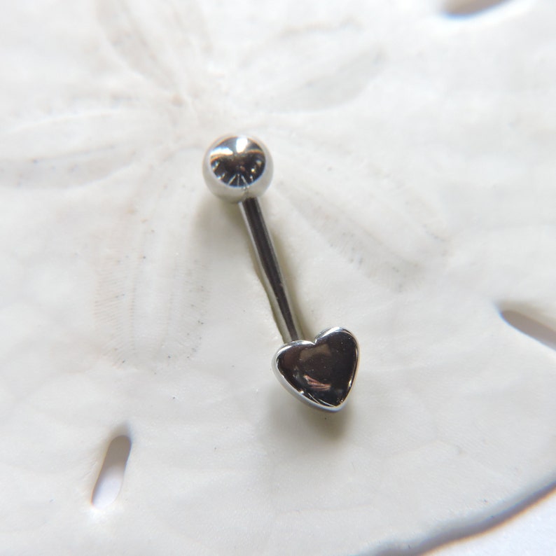 Vertical Hood Piercing Barbell 14G 5/16” 3/8” 1/2” 5/8” Surgical Steel L Shape Barbell - Heart Love Focal - VCH Clit Ring Hood Piercing 