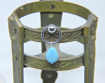 Vertical Hood Slave Ring Piercing Barbell 16G 14G 12G 10G Curved or Straight Bar - Turquoise Magnesite and Sterling Intimate Piercing Ring