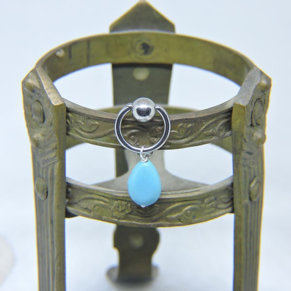 Vertical Hood Slave Ring Piercing Barbell 16G 14G 12G 10G Curved or Straight Bar - Turquoise Magnesite and Sterling Intimate Piercing Ring