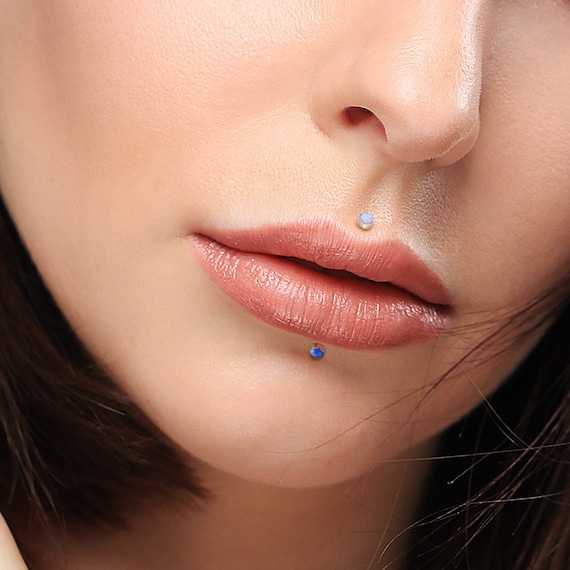 Labret Monroe Lip Stud Piercing Micro 2mm or 3mm Blue White - Etsy