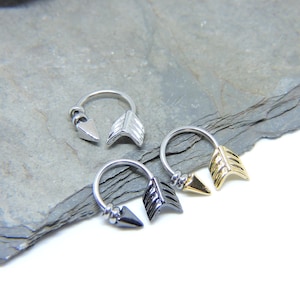 Tragus Rook Cartilage Snug Helix Daith Piercing - Beaded Arrow Ear Ring - 3/8" 7/16" 1/2" - 14G Horseshoe Ring - Gold Silver or Black