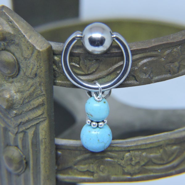 Vertical Hood Piercing Barbell - 16G 14G 12G 10G VCH Bar - Turquoise Magnesite - Sterling - Straight or Curved - Intimate Piercing Jewelry