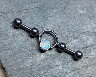 Industrial Barbell Ear Bar - Opalite Focal - Vertical or Horizontal Bar Scaffold Bar 1 1/4” 1 3/8” 1 1/2” 1 3/4” 2” 2 1/2” Upper Ear Barbell