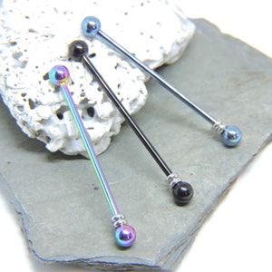 Industrial Barbell - Beaded Industrial Piercing - 14G Ear Jewelry - 1 1/4" or 1 1/2" PVD Plated Scaffold Piercing - Choose Barbell Color