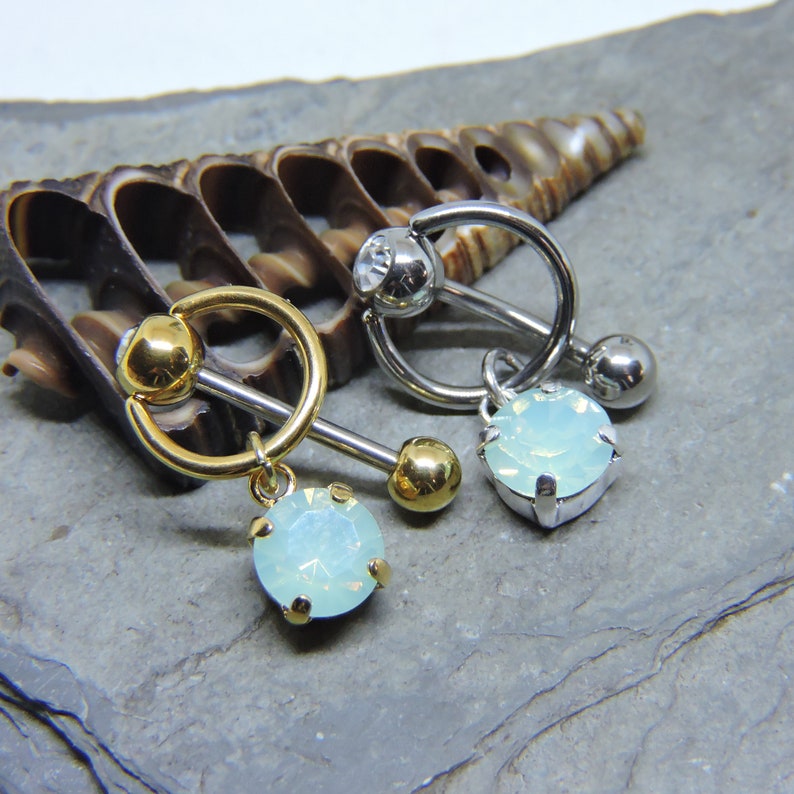 SALE Vertical Hood Piercing OPAL Swarovski Barbell 14G 12G - Etsy