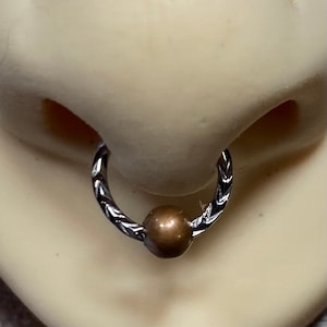 100% Surgical Septum Clicker Nose Ring Hoop - 16G 5/16” or 3/8” Chevron Beaded Septum Ring - 14K Rose or Yellow Gold or Sterling Silver Wrap