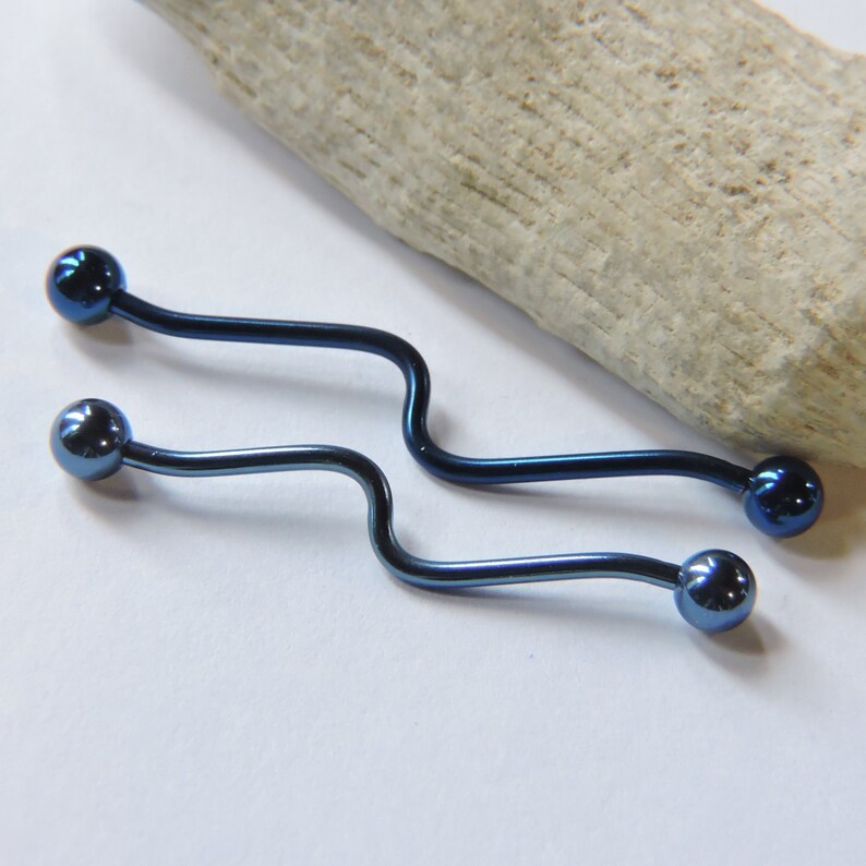 Industrial Barbell Waved Industrial Piercing BLUE Ion Plated Etsy