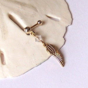 Gold Tragus Helix Cartilage Piercing Jewelry - 16 Gauge 1/4" - Gold Angel Wing Upper Ear Jewelry - Gold Ear Bar Earring - Made to Order