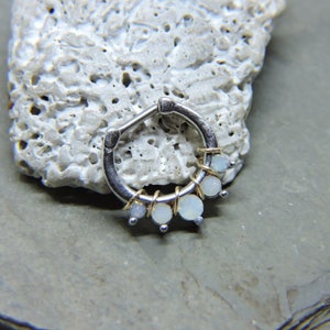 LAST ONE Septum Clicker Nose Ring Hoop 16G 1/4" Daith Clicker - White Opalite Inlays Septum Ring - 14K Yellow Gold Wire Wrap