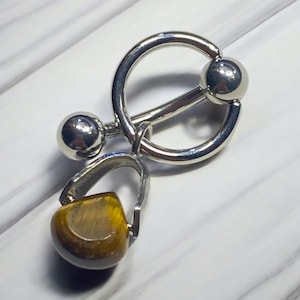 Vertical Hood Piercing Barbell - 14G 12G 10G - Tigers Eye Doorknocker Slave Ring - VCH Belly Button Ring - Intimate Clit Piercing Jewelry