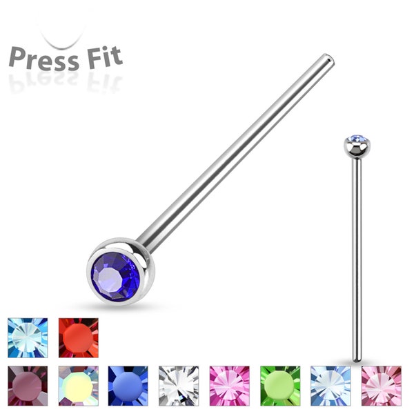 Nose Pin - Bend it Where You Need - Crystal Inlaid 20G or 18G Fishtail Piercing Bar - CREATE YOUR OWN - Nose Bone L Shaped - 9 Colors