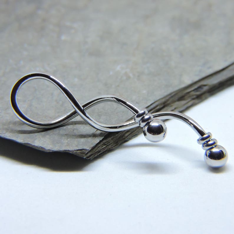 Industrial Barbell Spiral Beaded Industrial Piercing Twisted Weave SILVER Loop 14G Double Ear Piercing 1 5/8 Waved Scaffold Piercing image 6