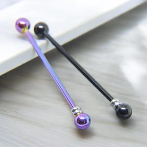 Industrial Barbells - SET of TWO - Beaded Industrial Piercing - 14G Ear Jewelry - 1 1/4" or 1 1/2" Rainbow and Black Scaffold Piercing