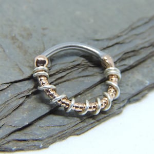 Septum Clicker Nose Ring - 16 Gauge 5/16" Rose Gold - Mini Roped Daith Clicker - Septum Ring - Sterling Silver or 14K Gold Fill Wire Wrap