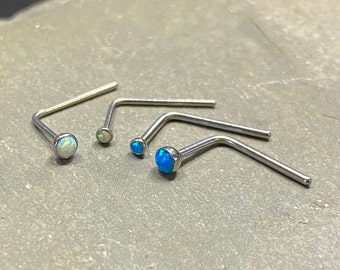 Titan Opalite Nasenring: 20G 18G Blau / Weiß - Wählen Sie die Schwanzlänge