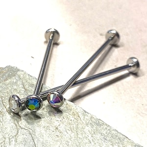 Industrial Barbell Piercing Flat Crystal End INTERNALLY THREADED 14G  1 1/4" 1 3/8” 1 1/2” 1 3/4” 2” Scaffold Double Pierced Upper Ear Bar