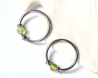 Beaded Captive Rings - ONE or Set of TWO Universal Body Piercing Ring -  Genuine Peridot CBR 14G Ring 1/2" 7/16" 5/8" - Ear - Belly - Nipple