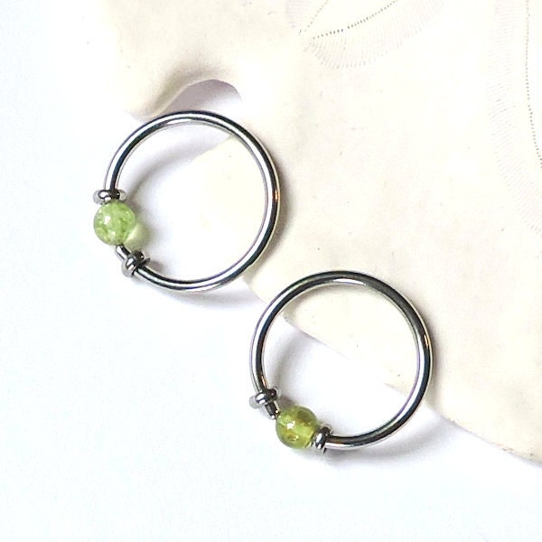 Beaded Captive Rings - ONE or Set of TWO Universal Body Piercing Ring -  Genuine Peridot CBR 16G Ring 5/16" or 3/8" - Ear - Nose - Belly