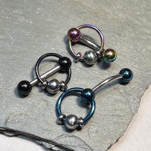Vertical Hood Barbell 14G 12G 10G Slave Belly Ring VCH - Black Blue Rainbow