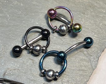 Vertical Hood Barbell 14G 12G 10G Slave Belly Ring VCH - Black Blue Rainbow