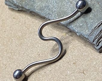 Industrial Barbell - Industrial Piercing - Custom Deep S Shape Wave - 14G Ear Jewelry - 1 1/4" Looped Scaffold Piercing - Made to Order