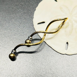 Industrial Barbell - Spiral Beaded Industrial Piercing - Twisted Weave GOLD Looped 14G Ear Jewelry - 1 5/8" Waved Scaffold Piercing