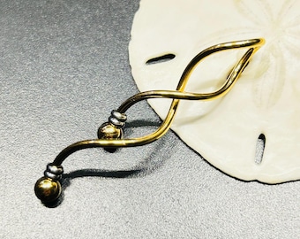 Industrial Barbell - Spiral Beaded Industrial Piercing - Twisted Weave GOLD Looped 14G Ear Jewelry - 1 5/8&quot; Waved Scaffold Piercing