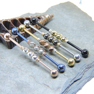 Industrial Barbell Blue Scaffold Piercing 14G 1 1/2 Ear Bar Sterling Silver or 14K Rose or Yellow Gold Wrap Choose Bead Color image 5
