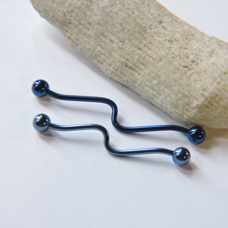 Industrial Barbell Waved Industrial Piercing BLUE Ion Plated Etsy