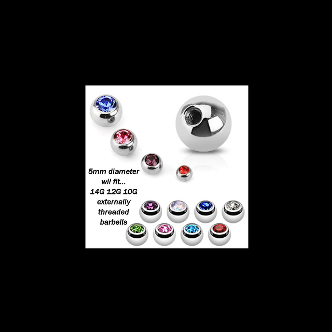 CZ Crystal Gem Top 5mm Set of 2 Will Fit 14G 12G 10G Barbell