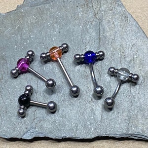 Barra de piercing vertical com capuz 14G 12G 10G VCH, barra reta ou curva - Joia de clitóris com barra dupla - Anel de clitóris escravo estilo barra T - Escolha a cor