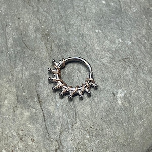 Septum Clicker Nose Ring MINI 16G 5/16" or 3/8” Dotted Daith Clicker Septum Ring - Hinged Ring - Sterling 14K Rose or Yellow Gold Wrap
