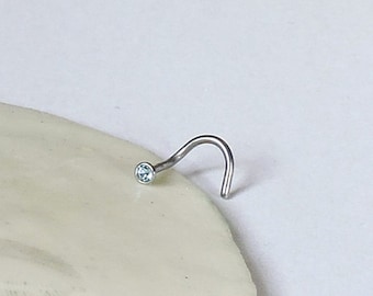 Nose Ring AQUAMARINE 2mm Crystal 20G 18G Screw or L-Shape Pin