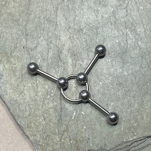 Three Way Pierced Industrial Barbell 14G  1 1/4"  1 3/8"  1 1/2" Industrial 3 Point Bar Scaffold - Custom Length Bars - Choose Ball Color