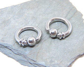 Nipple Rings SET of 2 - Simple Plain Bead Captive Ring - CBR 16G to 6G 3/8" 1/2" 5/8" Nipple Bars - Captive Bead Ring Any Piercing