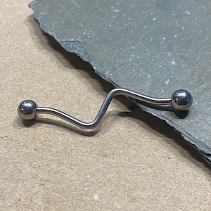 16G 1 1/4” Industrial Barbell Angled Industrial Piercing Custom Scaffold Upper Ear Scaffold Bar Silver Surgical Steel Cartilage Piercing