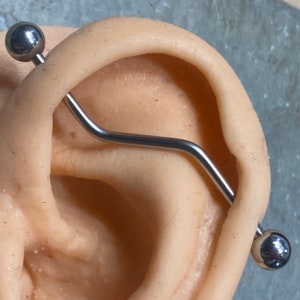 INTERNALLY THREADED Industrial Barbell Angled Industrial Piercing - 14G  1 1/4" - 1 3/8" - 1 1/2" - 1 3/4" Wave Scaffold Upper Ear Bar