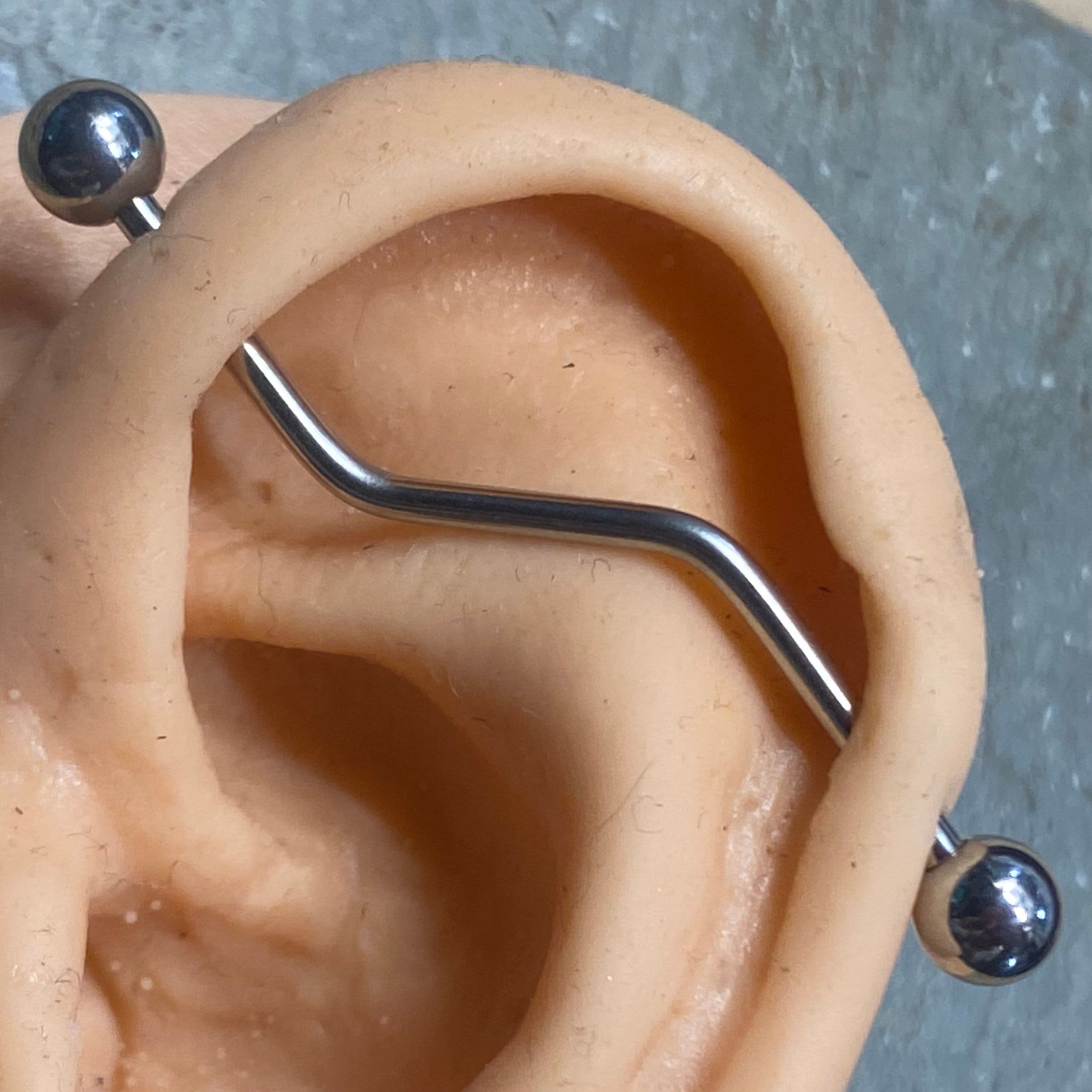 INTERNALLY THREADED Industrial Barbell Angled Industrial Piercing - 14G  1 1/4" - 1 3/8" - 1 1/2" - 1 3/4" Wave Scaffold Upper Ear Bar
