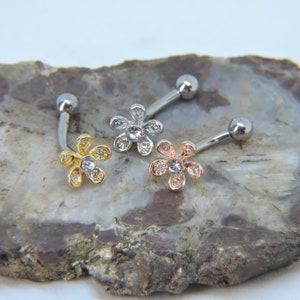 Internally Threaded Vertical Hood Piercing Barbell 14G 12G Choose Color - Silver Rose or Yellow Gold - VCH Clit Ring Belly Button Jewelry