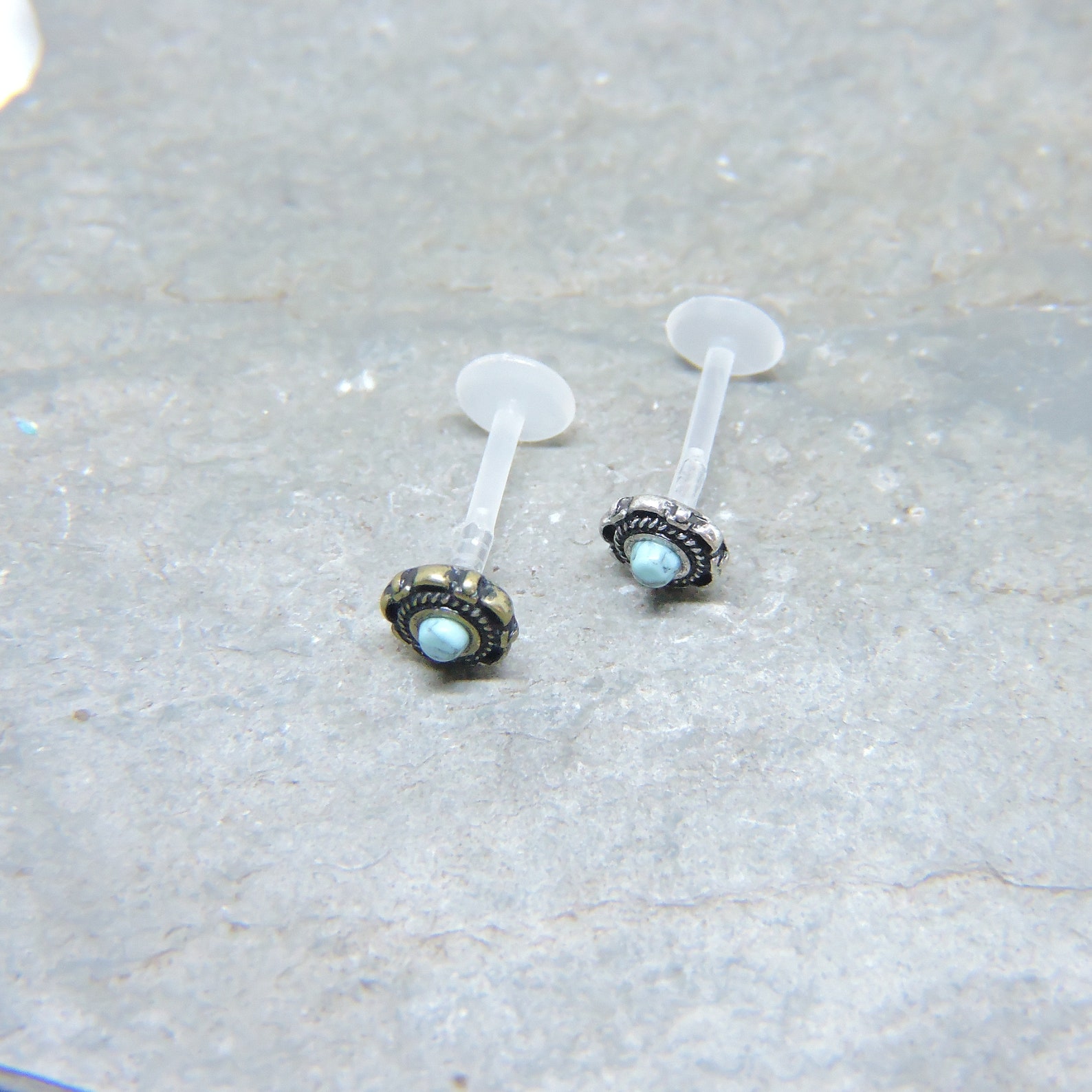 GOLD Labret Stud Monroe Piercing Jewelry Turquoise Tribal Etsy