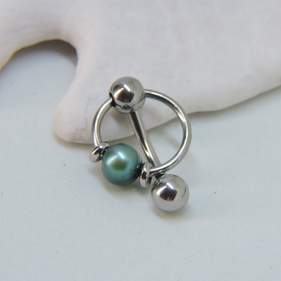 Surgical Steel Double Aqua Twisted Hoop Dangle VCH Clitoral Hood Jewelry Bar 14g