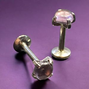 AMETHYST Labret Stud Monroe Piercing Jewelry Internally Threaded Barbell - 16G 1/4” 5/16&quot; 3/8&quot; - Surgical Steel Lip or Cartilage Barbell