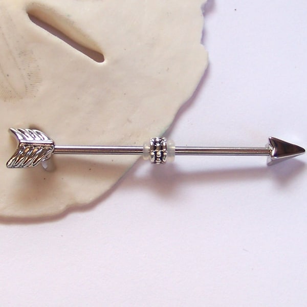 Arrow Industrial Barbell - 16G or 14G Industrial Piercing - Scaffold Jewelry - Silver Black or Gold Ear Bar - Choose Color and Length