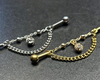 Industrial Piercing Jewelry 14G up to 1 1/2” Adjustable Surgical and Crystal Chained Barbell