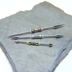 Unique Industrial Barbell - Custom Beaded Spiked Ear Bar - 16G or 14G - Choose From 5 Bead Colors - Scaffold Barbell - Custom Cartilage Bar