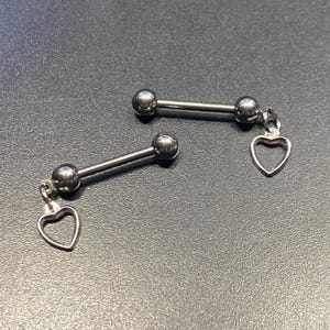 Heart Nipple Barbells - Set of 2 - 14G 12G - Choose Length