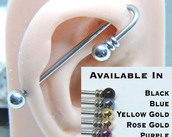 Industrial Barbell - Beaded Industrial Piercing - 14G Ear Bar Jewelry - 1 1/4" 1 3/8” 1 1/2" Looped Switchback Scaffold Double Ear Piercing