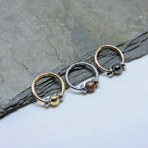 Cartilage Ring - Rook Tragus Helix Daith Snug - 18 or 16 Gauge 5/16" 3/8" Endless Hoop Ring - Silver Yellow or Rose Gold - Choose Bead Color